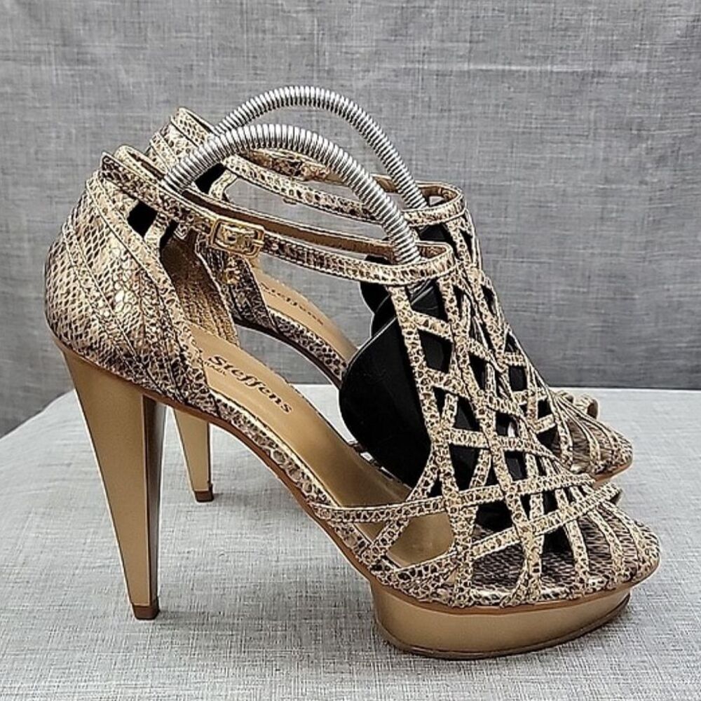 Carmen Steffens Snakeprint Leather Heel - Platform Strappy Peep Toe Stiletto 37